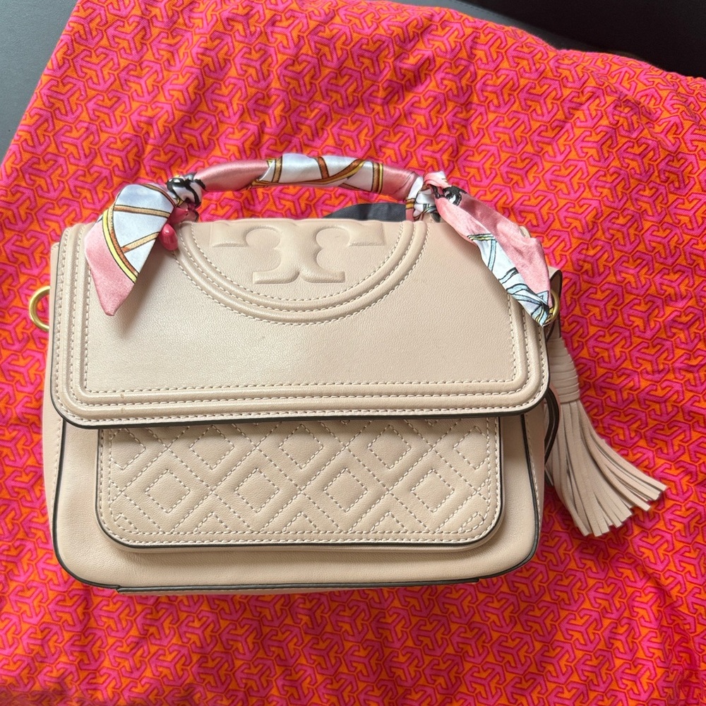 SALE ! Tory Burch Fleming Two Way Leather Satchel- Light Pink